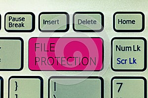 Word writing text File Protection. Business concept for Preventing accidental erasing of data using storage medium