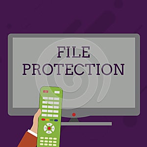 Word writing text File Protection. Business concept for Preventing accidental erasing of data using storage medium Hand