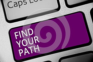 Word writing text Find Your Path. Business concept for Search for a way to success Motivation Inspiration Keyboard purple key Inte