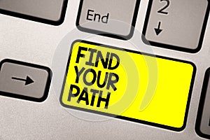 Word writing text Find Your Path. Business concept for Search for a way to success Motivation Inspiration Keyboard yellow key Inte