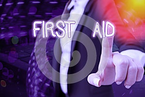 Word writing text First Aid. Business concept for Practise of healing small cuts that no need for medical training.