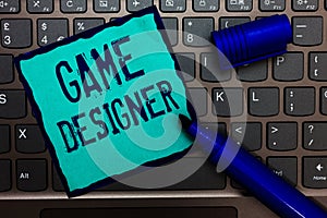 Word writing text Game Designer. Business concept for Campaigner Pixel Scripting Programmers Consoles 3D Graphics