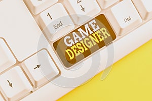 Word writing text Game Designer. Business concept for Campaigner Pixel Scripting Programmers Consoles 3D Graphics White