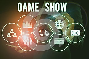 Word writing text Game Show. Business concept for Program in television or radio with players that win prizes Male human