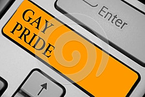 Word writing text Gay Pride. Business concept for Dignity of an idividual that belongs to either a man or woman Keyboard orange ke