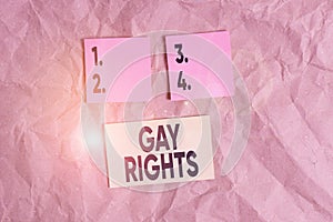 Word writing text Gay Rights. Business concept for equal civil and social rights for homosexuals individuals Papercraft