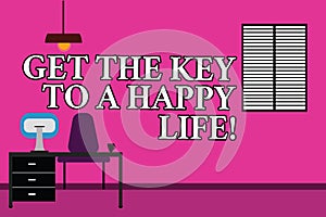 Word writing text Get The Key To A Happy Life. Business concept for Motivation inspiration for happiness fulfilment Work Space