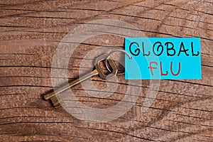 Word writing text Global Flu. Business concept for Common communicable illness spreading over the worldwide fastly Paper