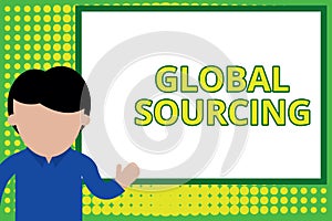 Word writing text Global Sourcing. Business concept for practice of sourcing from the global market for goods Young man photo
