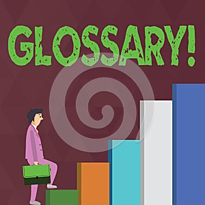 Word writing text Glossary. Business concept for Alphabetical list of terms with meanings Vocabulary Descriptions