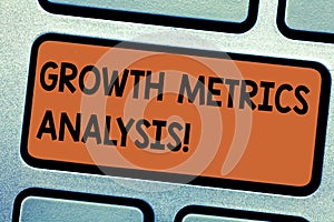 Word writing text Growth Metrics Analysis. Business concept for Evaluating the company s is historical growth Keyboard