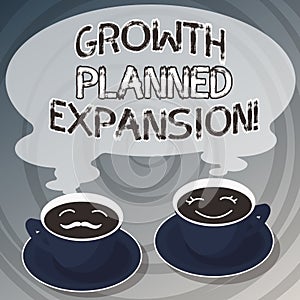 Word writing text Growth Planned Expansion. Business concept for exposing the business to a wider customers Sets of Cup Saucer for