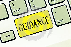 Word writing text Guidance. Business concept for advice or information aimed at resolving problem or difficulty