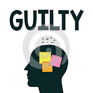Word writing text Guilty. Business concept for culpable of or responsible for specified wrongdoing Admitting action