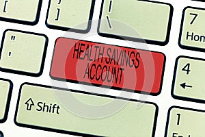 Word writing text Health Savings Account. Business concept for users with High Deductible Health Insurance Policy