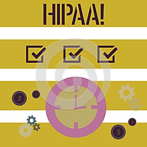 Word writing text Hipaa. Business concept for Health Insurance Portability and Accountability Act.