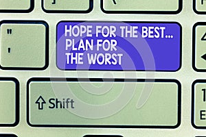 Word writing text Hope For The Best...Plan For The Worst. Business concept for Disaster preparedness Keeping Safe