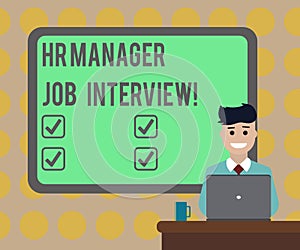 Word writing text Hr Manager Job Interview. Business concept for Recruitment huanalysis resources searching for