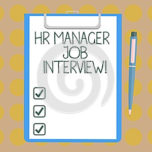 Word writing text Hr Manager Job Interview. Business concept for Recruitment huanalysis resources searching for