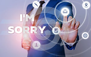 Word writing text I M Sorry. Business concept for Toask for forgiveness to someone you unintensionaly hurt. photo