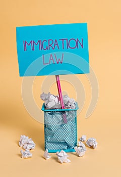 Word writing text Immigration Law. Business concept for Emigration of a citizen shall be lawful in making of travel