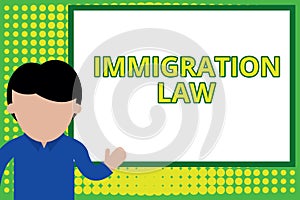 Word writing text Immigration Law. Business concept for Emigration of a citizen shall be lawful in making of travel