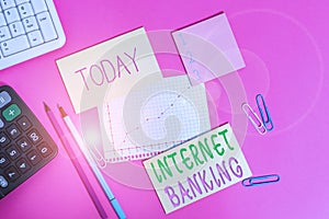 Word writing text Internet Banking. Business concept for banking method which transactions conducted electronically