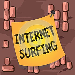 Word writing text Internet Surfing. Business concept for browsing the Internet Navigating the world wide web Curved reminder paper