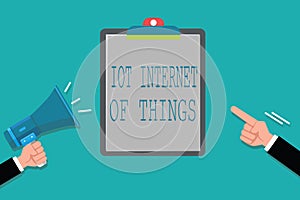 Word writing text Iot Internet Of Things. Business concept for Network of Physical Devices send and receive Data