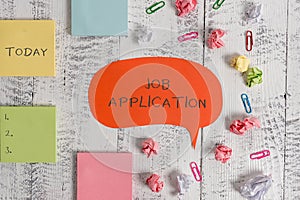Word writing text Job Application. Business concept for The standard business document serves a number of purposes Blank photo