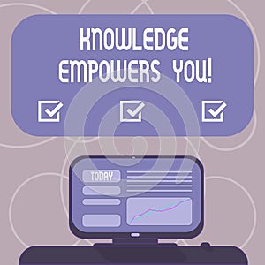 Word writing text Knowledge Empowers You. Business concept for To equip someone with skills and knowledge to do task