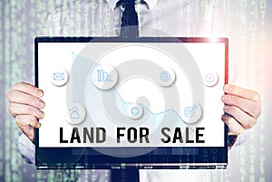 Word writing text Land For Sale. Business concept for Real Estate Lot Selling Developers Realtors Investment.