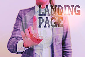 Word writing text Landing Page. Business concept for Website accessed by clicking a link on another web page Digital business