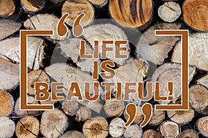 Word writing text Life Is Beautiful. Business concept for enjoy every moment includes nature family or friends Wooden
