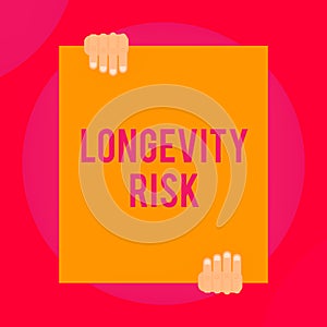 Word writing text Longevity Risk. Business concept for Potential threat due to increasing lifespan of pensioners Two