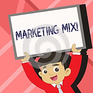 Word writing text Marketing Mix. Business concept for Actions to promote brand product in market Young Smiling Student