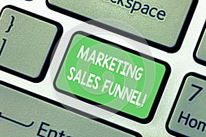 Word writing text Marketing Sales Funnel. Business concept for Visual representation of the customer journey Keyboard