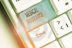 Word writing text Medical Insurance. Business concept for reimburse the insured for expenses incurred from illness