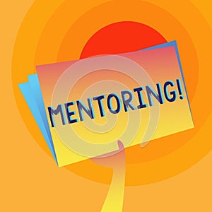 Word writing text Mentoring. Business concept for To give advice or support to a younger less experienced demonstrating