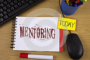 Word writing text Mentoring. Business concept for To give advice or support to a younger less experienced person written on Noteoa