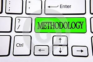 Word writing text Methodology. Business concept for System of Methods used in a study or activity Steps to follow written on Green