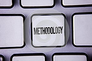 Word writing text Methodology. Business concept for System of Methods used in a study or activity Steps to follow written on White