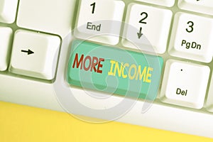 Word writing text More Income. Business concept for Additional money receives for an exchange of good or services White