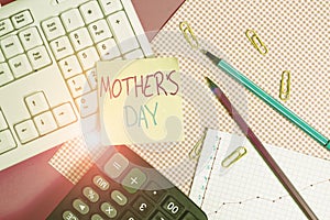Word writing text Mother S Day. Business concept for a celebration honoring the mother of the family or motherhood Note paper