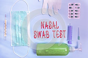 Word writing text Nasal Swab Test. Business concept for diagnosing an upper respiratory tract infection through nasal