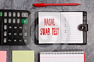 Word writing text Nasal Swab Test. Business concept for diagnosing an upper respiratory tract infection through nasal