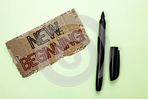 Word writing text New Beginning Motivational Call. Business concept for Fresh Start Changing Form Growth Life written on Tear Card