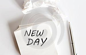 Word writing text NEW DAY on white stickers.Business