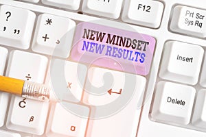 Word writing text New Mindset New Results. Business concept for Open to Opportunities No Limits Think Bigger White pc