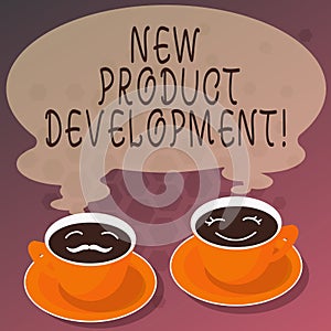 Word writing text New Product Development. Business concept for Process of bringing a new product to the marketplace Sets of Cup